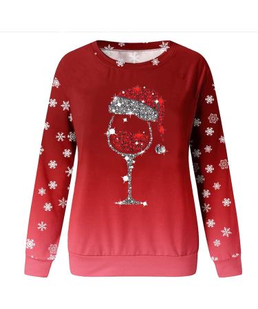 Women's Christmas Snowman & Penguin Print Sweatshirt - Red, O-Neck, Long Sleeve - Buy Online on SooperMarket.com