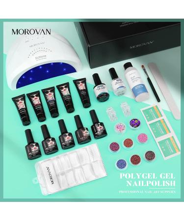 Morovan Poly Gel Nail Kit with 48W LED Lamp and Glitter Prep - Extension Gel, Primer, & Nail Art Supplies - Buy Online on SooperMarket.com