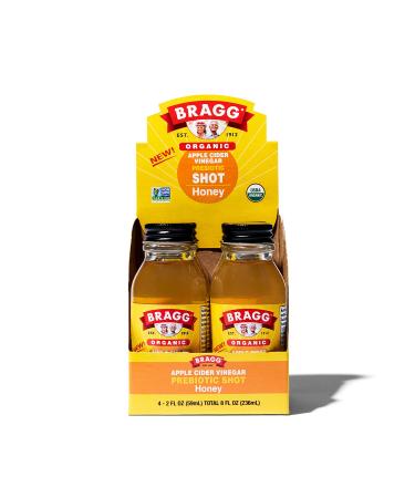 Bragg Organic Apple Cider Vinegar Shot  2 Oz ACV Shot  USDA Certified Organic (Honey, 2 Fl Oz (Pack of 4)) Honey 2 Fl Oz (Pack of 4)