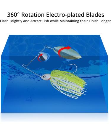 MadBite Spinnerbait Fishing Lures 4pc Multi-Color Kits with Stinger Hooks in Storage Box - 3/8oz Double Willow & Colorado/Willow Blades - Buy Online on SooperMarket.com