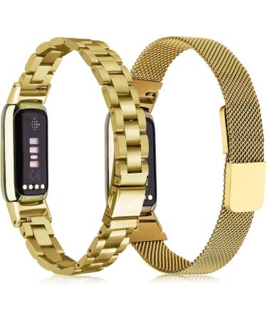 KOREDA Fitbit Luxe Bands Set - 2 Pack Stainless Steel Metal + Mesh Woven Strap Replacement for Fitbit Luxe Fitness Tracker (Champagne Gold) - Buy Online on SooperMarket.com