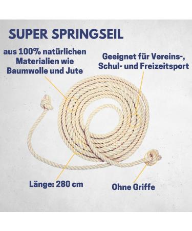 Best Sporting Springs Rope | 100% Natural Cotton & Jute | 280 cm | Handle-less | Top Quality for Clubs Schools & Recreational Sports - Buy Online on SooperMarket.com