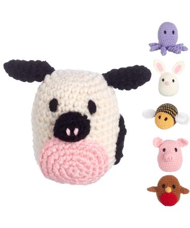 LEISURE ARTS Pudgies Animals Crochet Kit, Cow, 3", Complete Crochet kit, Learn to Crochet Animal Starter kit for All Ages, Includes Instructions, DIY amigurumi Crochet Kits
