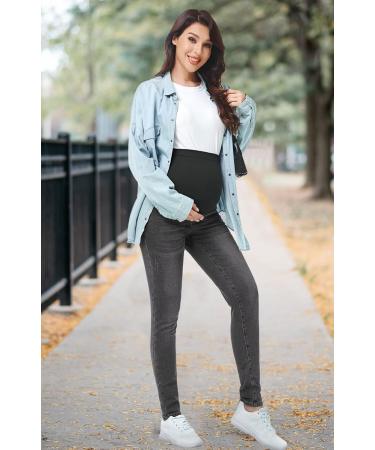 PACBREEZE Women's Maternity Jeans Over The Belly | High Waist Denim Skinny Pants | Wash Black XL - Buy Online on SooperMarket.com