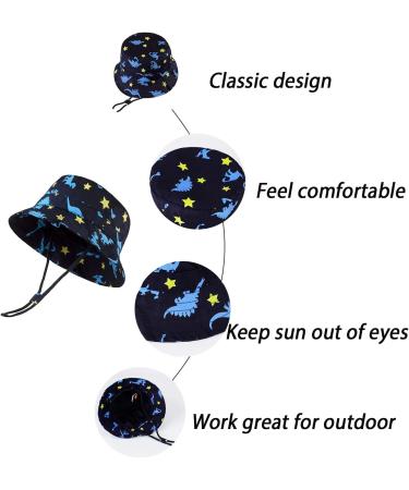 LANGZHEN Beach Sun Protection Hat for Baby Girls | Adjustable Wide Brim Toddler Kids Hat with Chin Strap | Navy Dinosaur Design | Size X (6-12 Months) - Buy Online on SooperMarket.com