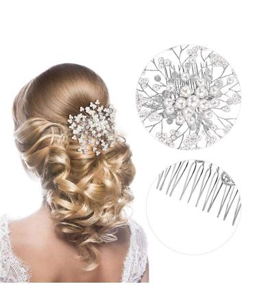 Bridal Wedding Hair Combs - 44 Pcs Pearl Crystal Accessories | Silver Rhinestone Spiral Pins for Brides, Bridesmaids - U Shaped Clips for Women - Buy Online on SooperMarket.com