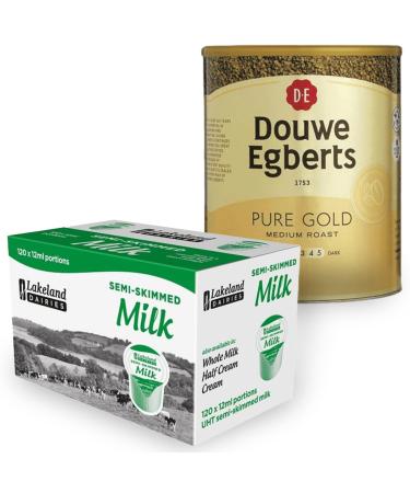 Douwe Egberts Pure Gold 1x750g & 120x12ml Lakeland Semi Skimmed Milk Pots Bundle