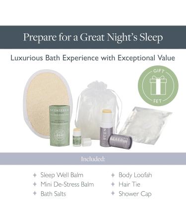 Scentered Prepare for a Great Night's Sleep Bath Set - Relaxing Bath Salts Aromatherapy Balms Body Loofah & Shower Cap - Perfect Bath Gift Set for Women - International Shipping Available - Buy Online on SooperMarket.com