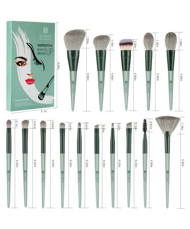 HEYMKGO 15Pcs Makeup Brush Set - Premium Synthetic Bristles for Liquid & Powder Makeup Application - Green - Buy Online on SooperMarket.com