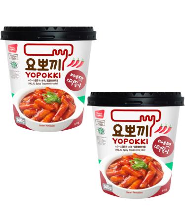 Young Poong (YP) Yopokki Rice Cake Cup Tteokbokki Halal Spicy 140g (Pack of 2) - Microwavable Or Quick Cook Instant Snack Gift Set Authentic South Korean Instant Rice Cake with Hot Sauce