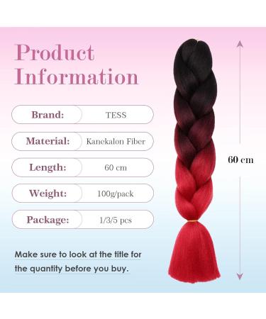 Tess Braids Extensions Ombre 60cm - Jumbo Kanecalon Hair for Box Braids | 100g (Black Red Ombre) - Buy Online on SooperMarket.com
