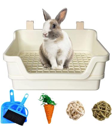 kathson Extra Large Rabbit Litter Box Trainer Rabbit Toilet Small Animal Potty Bunny Litter Pan Box for Adult Guinea Pig Rats Chinchilla Ferret Galesaur White
