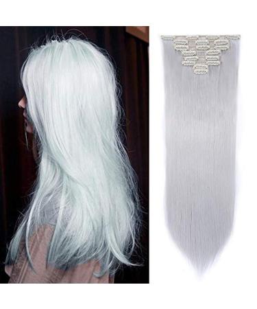 Silk-co Clip in Hair Extensions 26" Silver Grey 100% Synthetic Hairpiece Extension 8pcs Long Straight Hair Pieces For Full Head 26 Inch Straight #Silver Grey