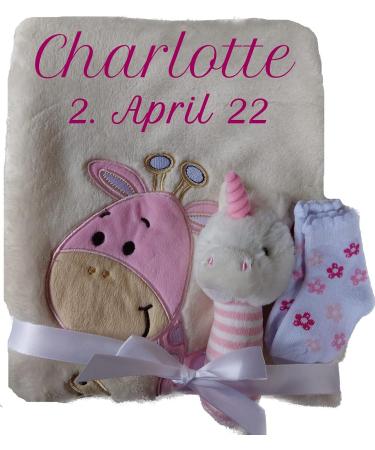 Wuff-Dogsworld Personalized Baby Blanket | Custom Name Embroidery & Gift Set - Baby Rattle or Socks for Baptism & Birth (Boy/Girl) - Buy Online on SooperMarket.com