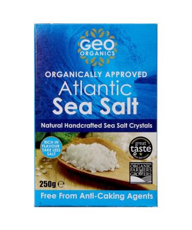 Geo Organics Sea Salt - ORGANIC Unrefined Pure Natural Salt - Naturally Handcrafted Sea Salt Crystals - Additive-Free Non-GMO Gluten-Free Vegan- 250 Grams Salt Box 250g (Pack of 1)