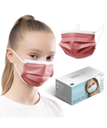 HARD 50 pieces Disposable Face Masks | Made in Germany | Type IIR & CE certified | Breathable Triple Layer - Filtration 99 78% | Elastic Earloops | Mouth Cover - SMALL SIZE - Red 50 pieces small size (14 5 cm x 9 5 cm) Red