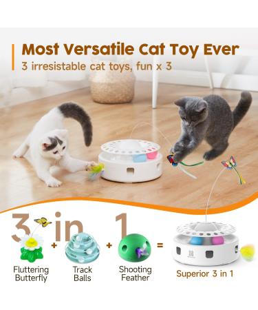Potaroma 3-in-1 Smart Interactive Electronic Cat Toy - Fluttering Butterfly, Moving Feather, Catnip Balls - Dual Power Supplies - Indoor Exercise Kicker Toy - Bright White - Buy Online on SooperMarket.com