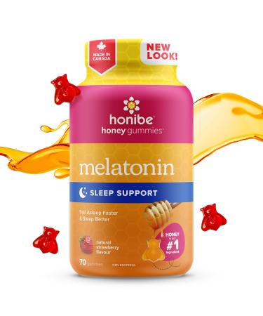 Honibe Melatonin Sleep Support Gummies | Honey-Based Gummies Made in Canada | Nighttime Sleep Aid | Natural Sleep Aid to Help Relieve Stress | Melatonin Gummies to Help Support a Healthy Sleep Aid | Sleep Gummies | 70 gummies Nutritional Supplement