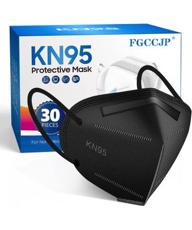 FGCCJP KN95 Face Mask 30pcs Disposable Face Masks Individual Packed Safety 5 Layers Breathable Cup Dust Masks Filtration>95% for Adults Men Women(Black)