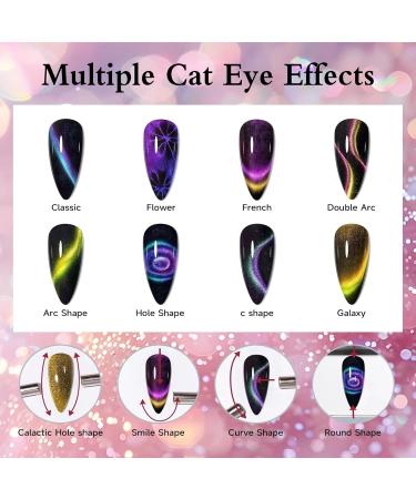 9D Cat Eye Gel Nail Polish Set - 6 x 8ml Magnetic Chameleon Colors with 1 Magnet | Soak Off Galaxy Effect Nail Art Gift for Women - Buy Online on SooperMarket.com