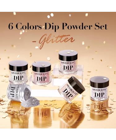 AZUREBEAUTY Dip Powder Nail Set - 6 Colors Glittery Chrome Dipping Powder Kit for Perfect Manicure - No Nail Lamp Needed - Buy Online on SooperMarket.com