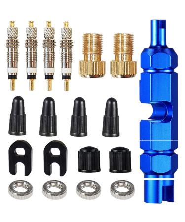 19 pieces French Presta valve SCLAverand bike valves replacement set French bicycle valve adapter set SV adapter bicycle pump adapter attachment valve insert tool set