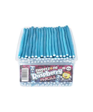 Sweetzone Blue Raspberry Pencils Sweets Tub Pencil Sweets 100 pc Halal Sweets American Gum British Sweets Licorice Sweet Liquorice Irresistible for Candy Lovers Blue Raspberries