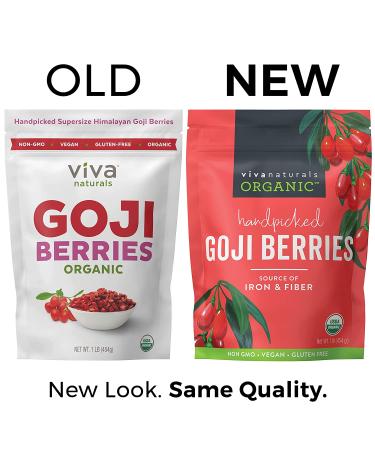 Viva Naturals Organic Dried Goji Berries - Non-GMO, Vegan, 1 lb | Perfect for Baking & Healthy Snacks - Buy Online on SooperMarket.com