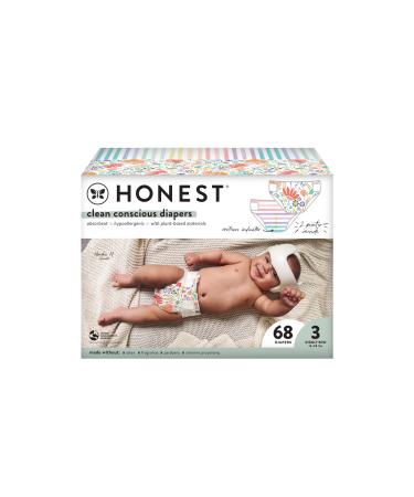 The Honest Company Clean Conscious Diapers, Rainbow Stripes + Flower Power, Size 3, 68 Count Club Box Flower Power & Rainbow Stripes Size 3 (Pack of 68)