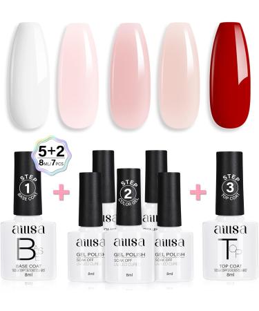 AILLSA Nude Pink Gel Nail Polish Set Milky White Red Jelly Neutral Gel Polish with Base and Top Coat Long Lasting All Season Color Soak Off U V L ED Manicure Art Salon DIY at Home 7Pcs 8ML Red White - Buy Online on SooperMarket.com
