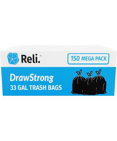 Reli 33 Gallon Trash Bags Drawstring - 150 Count, Black | Heavy Duty Garbage Bags - Large 33 Gal Capacity - Buy Online on SooperMarket.com