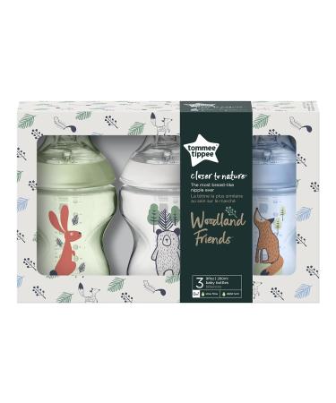 Tommee Tippee Closer to Nature Baby Bottles Woodland Friends | Breast-Like Nipple Anti-Colic Valve (9oz 3 Count) - Buy Online on SooperMarket.com