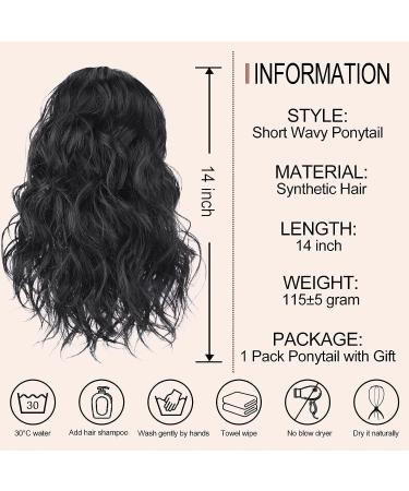 AISI BEAUTY 14 Short Curly Wavy Black Ponytail Extension | Synthetic Drawstring Ponytail for Women | Natural Looking Wavy Ponytail - Buy Online on SooperMarket.com
