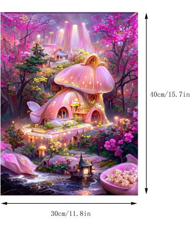 Mushroom Castle Diamond Painting Kit | DIY Cross Stitch Embroidery Set for Home Decor - 11.8 x 15.7inch - Buy Online on SooperMarket.com