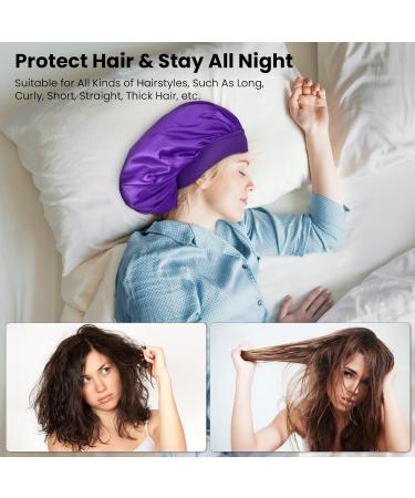 Silk Hair Wrap for Sleeping - Satin Bonnet Sleep Cap for Curly Hair | Soft Satin Head Cover for Women Girls | Purple Silk Bonnet for Makeup and Hair Protection - Buy Online on SooperMarket.com