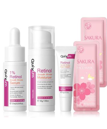 Retinol Serum for Face Skincare Set Skin Care Sets Skin Care Products Set Face Care Set Anti Aging Women Gift Sets Skin Care Routine Kit with Retinol Serum-Face Moisturizer-Eye Cream-Mask