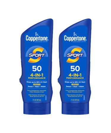 Coppertone SPORT Sunscreen Lotion SPF 50, Water Resistant Sunscreen, Broad Spectrum SPF 50 Sunscreen, Bulk Sunscreen Pack, 7 Fl Oz Bottle, Pack of 2