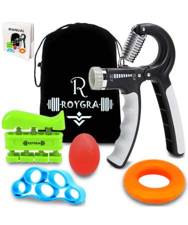 roygra Grip Strength Trainer, Forearm Workout, Hand & Finger Exerciser - 5 Pack