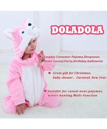 Doladola Unisex Baby Hooded Pink Husky Romper | Infant/Toddler's Cartoon Animal Jumpsuit & Pajama Set (6-12 Months) - Buy Online on SooperMarket.com