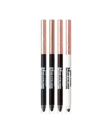 Ruby Kisses Waterproof Eyeliner 24HR Waterproof Long-Lasting Mechanical Eyeliner Pencil with Built-in Sharpener Smudgeproof 4 Pack (Blackest Black Black Brown Dark Brown Pure White) 1 Set