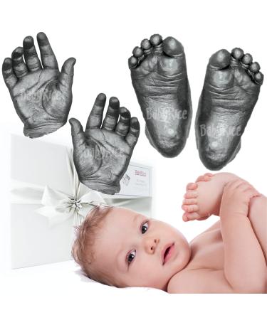 BabyRice Large Baby Hand and Foot Casting Kit Boxed Includes Metallic Paint (Pewter)