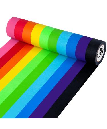 Craftzilla Colored Masking Tape  10 Roll Multi Pack  300 Feet x 1 Inch of Colorful Craft Tape  Vibrant Rainbow Colored Painters Tape  Great for Arts & Crafts, Labeling and Color-Coding 10 Yards x 1 Inch