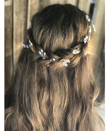 Chargances Bridal Pearl Hair Vine Headband - Boho Wedding Hairpiece for Bride, Bridesmaids, Flower Girls - Silver - Buy Online on SooperMarket.com