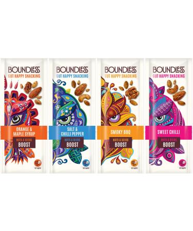 Boundless Activated Nuts and Seeds - Gut Health Mixed Nuts & Seed Mix - Taster Pack - Pecan Nuts Almonds Cashew Nuts Walnuts Sunflower Seeds Pumpkin Seeds - Vegan Gluten Free Snacks 4 x 25g Taster Pack (4 x 25g) 25 g (Pack of 4)
