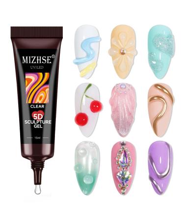 MIZHSE 5D Sculpture Gel for Nails Clear Sculpting Gel Carving Gel 15 ml Molding Gel Drawing Gel for 5D Gel Nail Art Candy Gel for Nail Design Decoration Manicure Home DIY