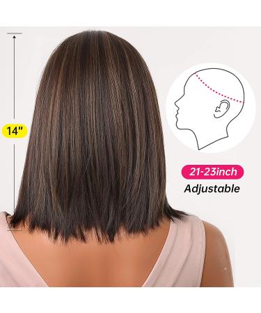 Allbell Brown Bob Wig with Blonde Highlights - Short Straight Synthetic Hair Middle Part for Women - Buy Online on SooperMarket.com