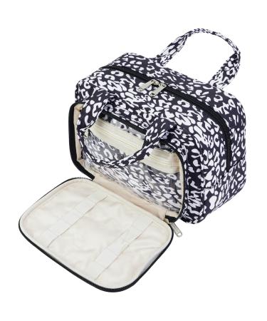 Full Size Toiletry Bag Large Makeup Bag Organizer Travel Cosmetic Bag for Women (Black Leopard)