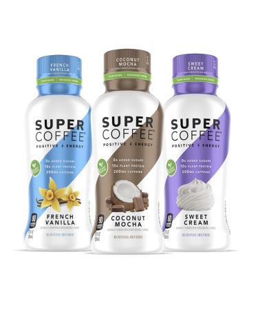 Kitu Super Coffee Variety Pack Vegan Protein Coffee (0g Added Sugar 10g Protein 80 Calories) French Vanilla Coconut Mocha Sweet Cream 12 Fl Oz 6 Pack | Iced Coffee Protein Coffee Keto Coffee - Pea Protein Plant Based Gluten Free