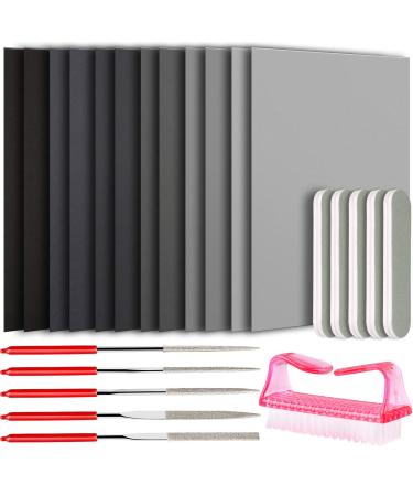 23 Pieces Resin Casting Tools Set, YGDZ Epoxy Resin Polishing and Sanding Kit, Including 12 Large Sand Papers, 5 Polishing Blocks, 5 Shapes Files, 1 Brush for Resin Supplies Jewelry Making Tools