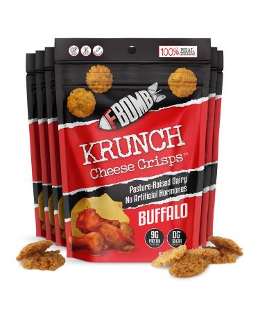 FBOMB Cheese Crisps 6 Pack: Crunchy, Oven Baked Keto & Low Carb Snack | 100% Natural, Premium Artisan Cheese, High Protein, Gluten Free Keto Snack | Buffalo 6 Pack